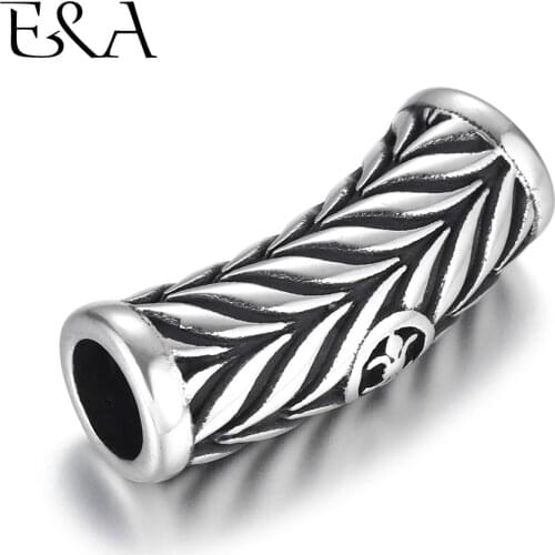 2pcs Stainless Steel leaves Tube Beads Big Large Hole 6mm Slider Charm DIY Men Leather Cord Bracelet Making Jewelry Accessories