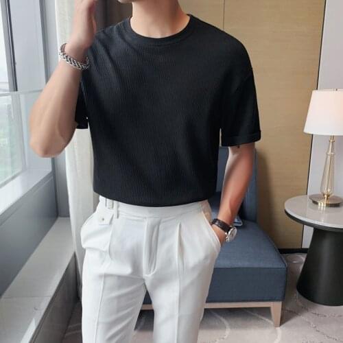 2021 Summer Short Sleeve T Shirt Men Solid Color LooseTshirt Male Casual O-neck Tops Tees Streetwear Men Clothes Breathable