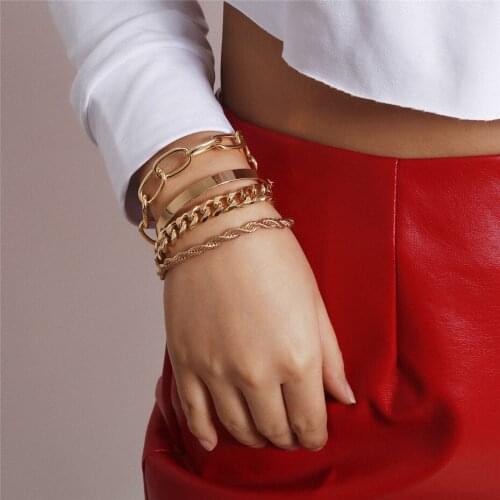 3/4pcs Punk Curb Cuban Chain Bracelets Set for Women Miami Boho Thick Gold Color Charm Bracelets Bangles Fashion Jewelry