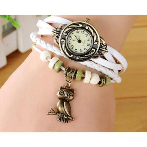 30pcs/lot Multilayer Leather Rope Bracelet 8 Colors MIXORDER Owl Pendant Bracelet Wristwatches Watch Bangle Women Jewelry