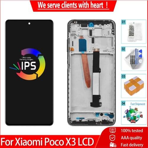6.67" AAA+ For Xiaomi Poco X3 NFC LCD Display Touch Screen Digitizer Assembly Replacement For Xiaomi Poco X3 LCD With Frame