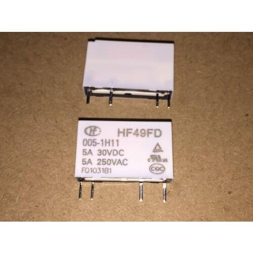 Free Shipping 100% new original relay 20pcs/lot HF49FD-005-1H11 HF49FD 005-1H11 4PIN 5A250VAC HF49F-005-1H1