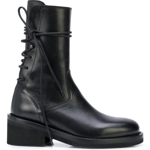 Women Shoes Back Lace-up Boots Black Genuine Leather Classic Ankle Boots