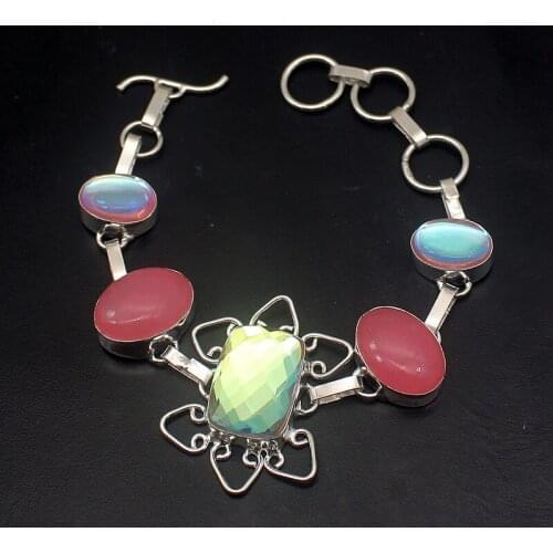 Mysterious Hot Sale Colorful Topazz Silver Color Chain Links Bracelet 7.75 Inch HD55