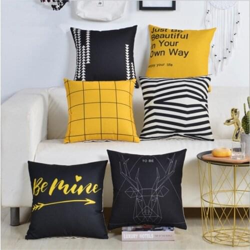 Geometric Black Deer Yellow Plaid Printed Cushion Cover Home Decorative Sofa Coffee Car Chair Throw Pillow Case Almofada Cojines