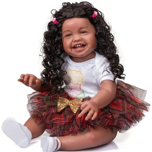 NPK 68CM Reborn Toddler Princess Girl Huge Baby Doll Handemade Popular Mila Our Happy Baby Doll High Quality Gift in Black Skin