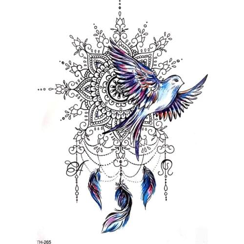 DIY Body Art Temporary Tattoo Colorful Dreamcatcher Swallow Watercolor Painting Drawing Decal Waterproof Tattoos Sticker