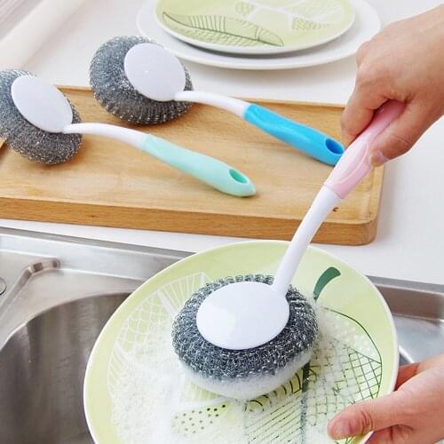 Long Handle Steel Ball Wash Pot Cleaning Brush Kitchen Brush Pot Artifact Cleaning Ball Brush Dishwashing Brush