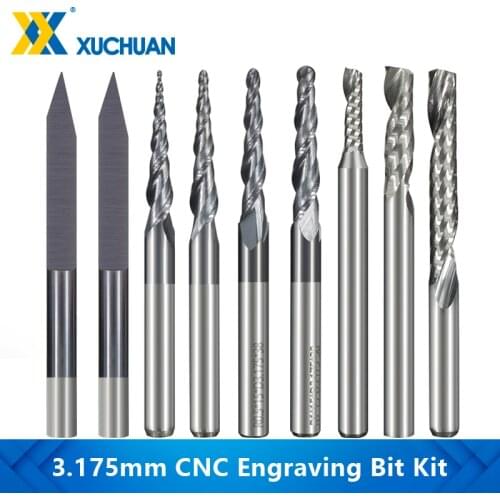 Milling Cutter 10pcs 3.175mm Shank Solid Carbide Engraving Bits CNC Router Bits for Carving Carbide End Mill