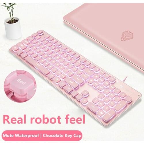 RGB Backlit Gaming Keyboard And Mouse Set USB Wired 104-key Pink Cute Mute Chocolate Keycap Suitable For PC Laptop Office Games