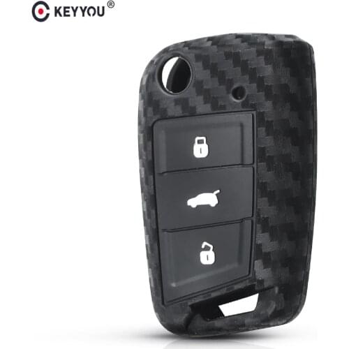 KEYYOU Silicone Carbon Fiber Key Case Fob Cover For VW Polo Golf 7 Tiguan For Skoda Octavia For SEAT Leon Ibiza 2015 Car styling