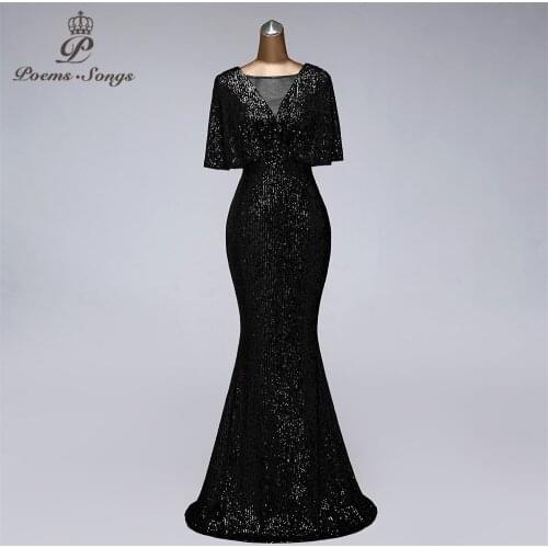 Beautiful sparkly evening dresses mermaid prom dresses sequin evening gown short sleeves vestidos de fiesta