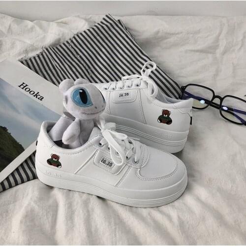 Casual White Shoes Women 2021 Summer Round Toe Shoes Student Cute Cartoon Animation Pattern Sneakers Women Shoes 34-40