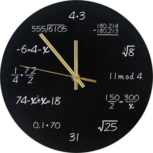 Round Wooden Wall Clock with Formula/Deer Printed Modern Art Hanging Clock for Home Bedroom Silent Scanning 25*25cm RE