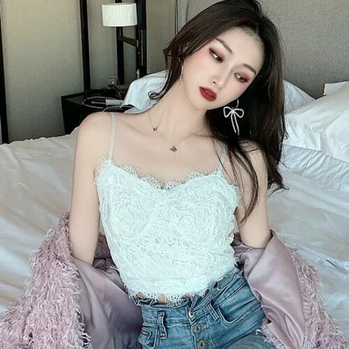 Shintimes Floral Lace Camis Short Sexy Club White Tank Top Women 2021 Black Camisole Summer Tops Backless Korean Fashion Clothes