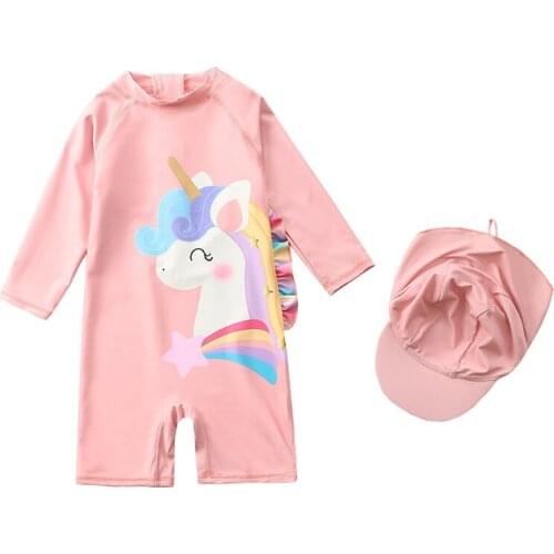 Unicorn Girls Swimwear 2021 Girls Swimsuit with Cap One-piece Bathing Suits Girls Summer Beach Wear Kids Girls Fashion Swimwear