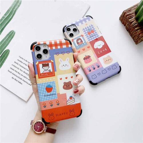 Cute Cartoon Matte Bear Phone Case For iphone 11 Pro Max 12 mini Back Cover For iphone X XR XS Max 7 8 Plus 12Pro Max 7plus