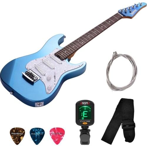 Mini 2/4 Right Handed Bolt-on Electric Guitar Alder Body Maple Neck Fingerboard White Pearl Guard Plate for Kid with Strap Tuner
