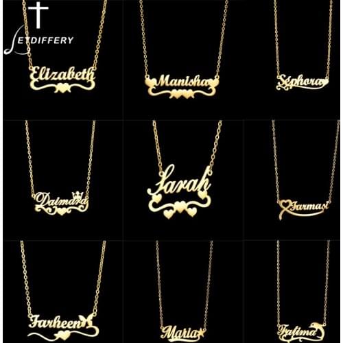 Letdiffery Customized Name Necklace Personalized Custom Letter Fashion Stainless Steel Lace Pendant Heart Necklace Jewelry Gift
