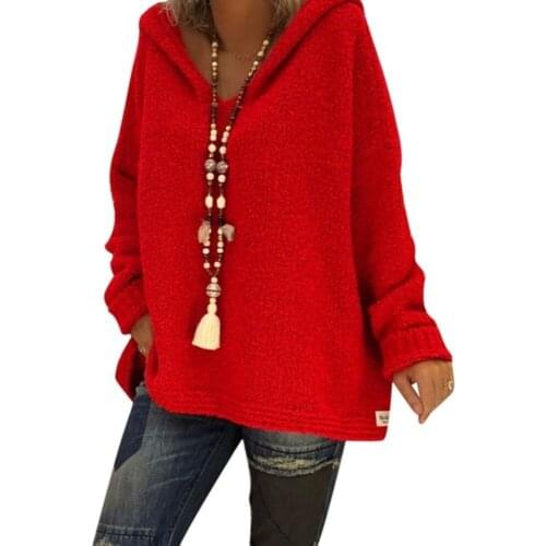 2019 Fashion Casual Solid Hooded Sweater Warm Vintage Loose Long Sleeve Knitted Pullover Sweaters