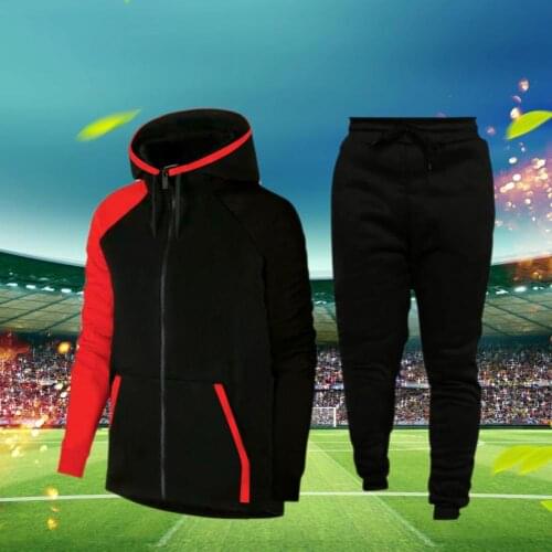 Anti-pilling Fashionable Full Zip Jogger Outfit Set Casual Hooded Athletic Tracksuit Fadeless for Men