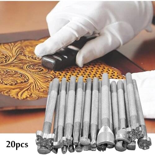 20pcs/lot DIY Art Leather Working Saddle Stamping Carving Tools Set for Leathercraft Working Handmade Cowhide Staming Tool
