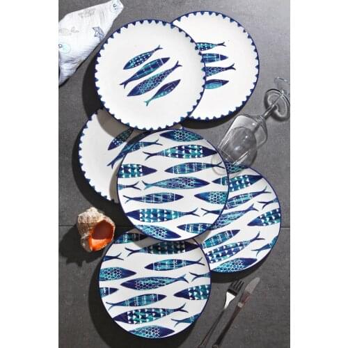 Set Of 6 Fish Pattern Porcelain Dishes For Serving Tableware Plate Dishes Sets Cake Plate Modern Soft Style Dinner