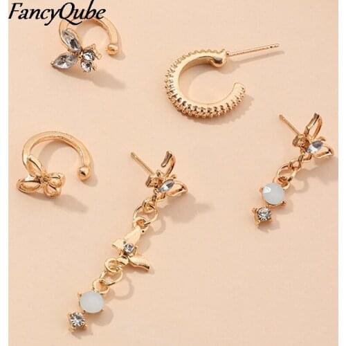 Cute Butterfly Earrings Set Gold Hoop Earrings For Women Crystal Opal Circle Clip On Earrings No Pierced Earrings Boho Jewelry