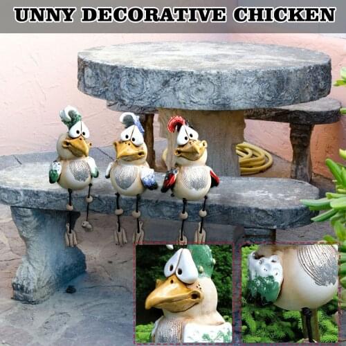 2021 New Ceramic Chicken Hilde Garden Decoration Animal Figure Garden Plug Pottery Figure Sling Chicken Handcraft Ornament