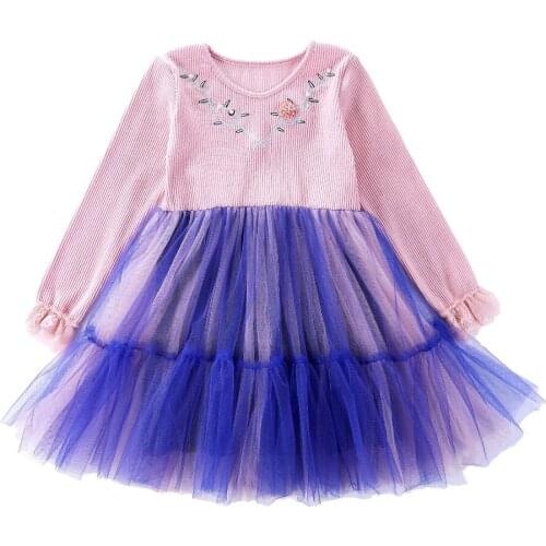 New Baby Girls Dresses Spring embroidery Long-sleeved Sweaters Mesh Girl Dress Birthday Wedding Party Dresses Baby Girl Clothes