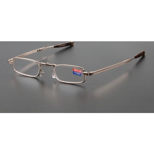 Women Men Gold Reading Glasses Simple Retro Portable Ultralight Folding Eyewear Frame Metal Aspherical Resin Lenses Square R218