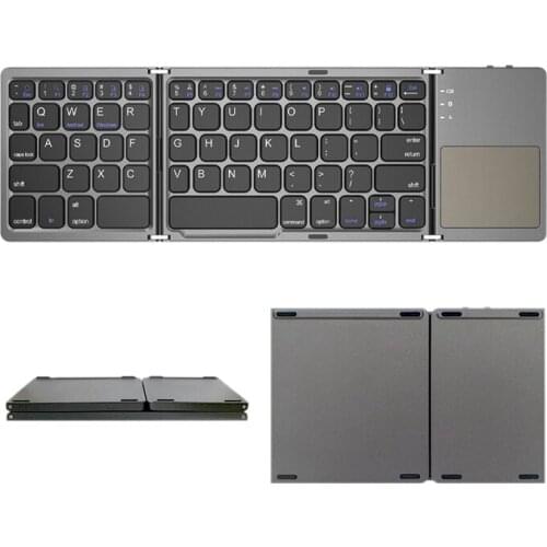 HOT-Wireless Keyboard with Touchpad Rechargeable Foldable Portable Bluetooth Keyboard for Android Windows IOS
