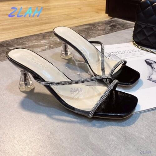 Womens Sandals Simple Style PVC Transparent Strap High Heel Slippers Zlah Womens Transparent High Heels Women Shoes