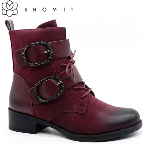 Comfort Autumn Fashion Ornament buckle with strap Females boots low Heel Ankle basic Boots With Round Toe Fall winter footwear