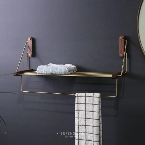 Towel Rack Towel Rack Bathroom Hook Unit Toilet Bathroom Rack Wall Hangers Brass Storage Rack Punched Solid Wood