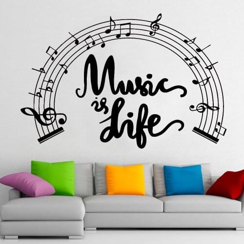 Sheet Music Wall Decal Music Is Life Quote Door Window Vinyl Stickers Musical Note School Studio Bedroom Interior Decor Art E263