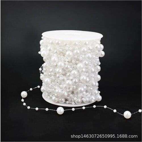 30meters Fishing Line Artificial 8+3mm White Pearls Beads Chain Garland Flowers For Wedding Bridal Bouquet Flower Decoration