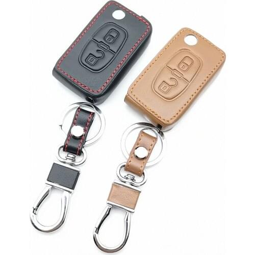 High quality 100% leather car key case For PEUGEOT 207 307 308 407 408 For Citroen C3 C4 C4L C5 C6 Protector Cover accessories