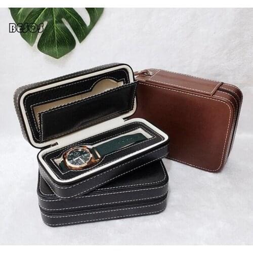 High-end Watch Gift Box PU Material Solid Wood Hollow Material Travel Portable Storage Multibox Zipper Watch Box Watch Bag B300D