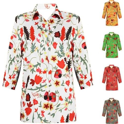 Women Summer Casual Shirt Floral Print Single-breasted Autumn Single-breasted Long Sleeve Blouse for Streetwear Daily