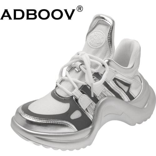 ADBOOV Thick Sole Leather Sneakers Women Fashion Chunky Sneakers Women Shoes