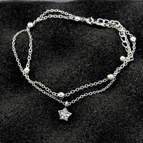 2021 Summer Women Beach Anklets Simple Heart Ankle Layering Pendant Anklet Foot Jewelry On Foot Ankle Bracelets For Leg Chain