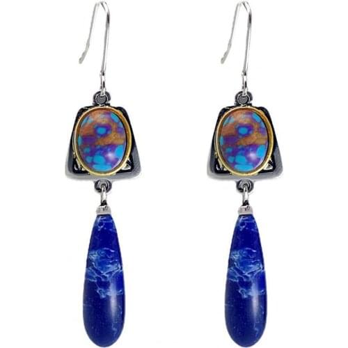 1 Pair Women Earrings Faux Blue Stone Temperament Jewelry All Match Lightweight Hook Earrings for Wedding Dropshipping 2021