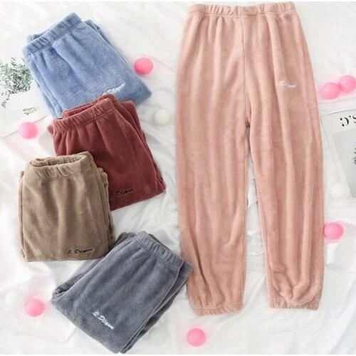 Womens Winter Soft Plush Lounge Flannel Pajama Sleep Bottoms Night Wear Solid Warm Long Pants Winter Thick Keep Warm Sleepwear