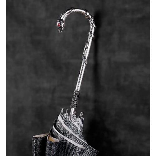 Womens Man Umbrella Long Handle Snake Pattern Retro Double Layer Cloth Umbrella Light Luxury All Weather Umbrellas Rain Gears