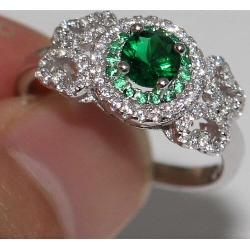 2017 Top Sell Handmade Luxury Jewelry 100% Pure 925 Sterling Silver Green 5A CZ White Zirconia Women Wedding Band Pave Ring Gift