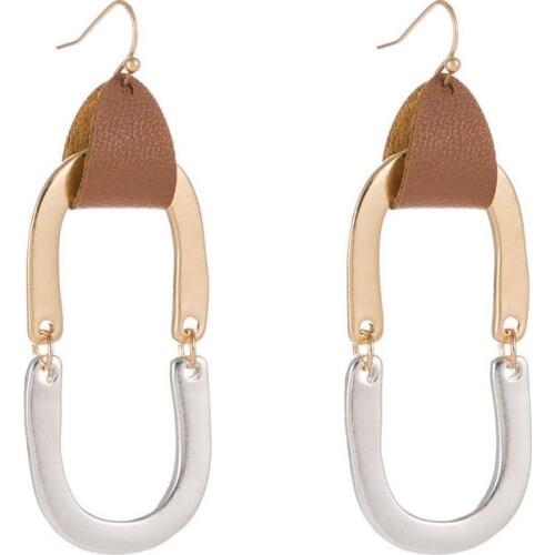 ZWPON Two Tone Joint Cutout Oval Earrings for Women Gold Silver Color Double Horseshoe Earrings Jewelry Wholesale E7011