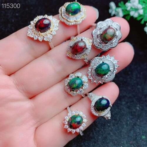 100% NATURAL ETHIOPIAN WELO FIRE Black OPAL CABOCHON Ring 7x9mm