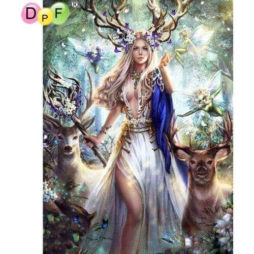 5D DIY diamond painting cross stitch woman with deer diamond painting round diamond painting embroidery mosaic decoration gift
