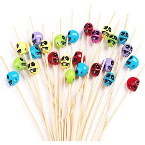 9 Styles 50PC Disposable Skull Bamboo Fork Party Buffet Home Decor Fruit Desserts Food Cocktail Sandwich Fork Stick Pick Skewer